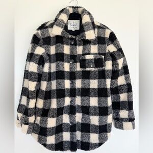 Boundless North Black and White Buffalo Plaid Fleece Jacket Shacket Size Small